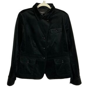 Talbots Women's Black Velvet Peplum Blazer Jacket Size 12, Lined, Pockets